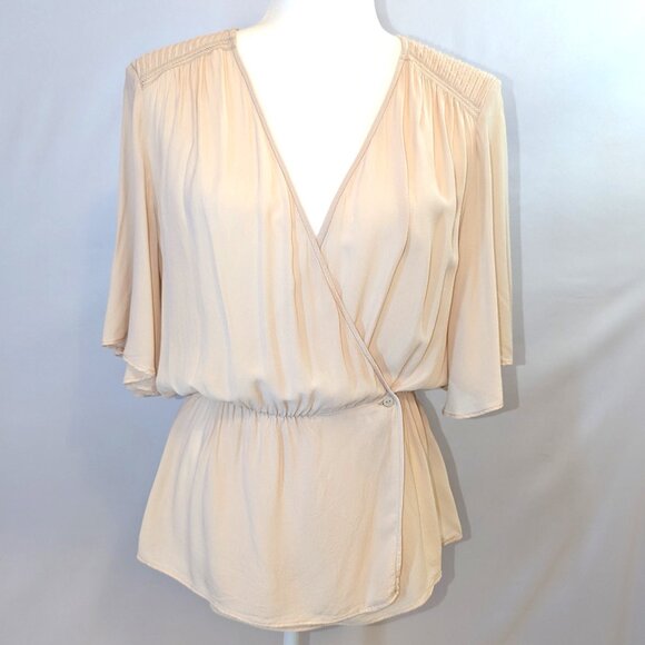 MNG Mango | Short Sleeve Lightweight Peach Pink Surplice Blouse | Size 6 - Picture 2 of 12